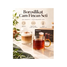 Ürün Adı 2 Li Renkli Kulplu Borosilikat Cam Kupa Seti 400 Ml Yeşil & Amber Çok Renkli