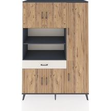 Hyperion Dolap 10 Raflı Tek Çekmeceli 6 Kapaklı 132x44x195 Antrasit-çam/aytaşı Atlas Çam/aytası