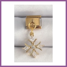 Bezos 316l Çelik Gold Renk Sallantı Zirkon Taşlı Kar Tanesi Model Nomination Charm Rengaren