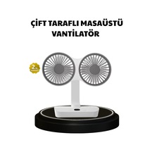 720 Dönebilen Çift Başlıklı Usb Şarjlı Masaüstü Vantilatör Sessiz Ve - Hs08374830-6 Renkli