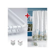 Ayrex Tropik Home Kır Desenli Banyo Perdesi Askı  180x200cm Tek Kanat Duş Perdesi, L Boru  Diğer