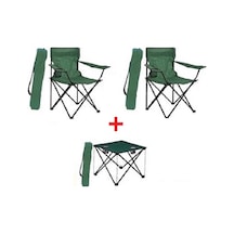2 Ad Yeşil Katlanır Kamp Sandalyesi +1 Ad Piknik Masa Çantalı Yeşil