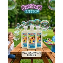 Bayrak Bubbles Baloncuk Likiti 3 Lü Set 3 X 500 Ml Büyük Boy Özel Formüllü, Leke Yapmayan Dev Baloncuk Suyu