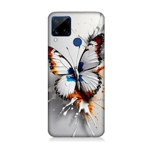 Realme C15 Uyumlu Beyaz Kelebek Desenli Silikon Kılıf