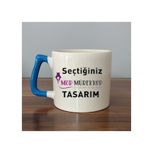 Seçtiğin Tasarım & Isim Baskılı Mavi Kulplu Prime Kupa Bardak Fincan Mug Prime Kupa - Mavi Kulp