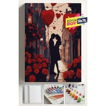 Sayılarla Boyama Seti Numaralı Tuval Fırça Boya Dahil Kasnaklı Set 50x70 Cm - Sevgililer Gölge
