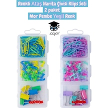 Renkli Ataş Harita Çivisi Klips Seti 2 Paket Mor Pembe Yeşil Renk