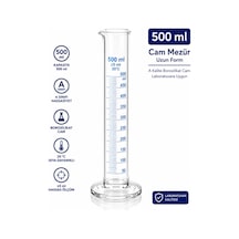 Cam Mezür 500 Ml Uzun Form A Kalite Borosilikat Laboratuvara Uygun 1 Adet