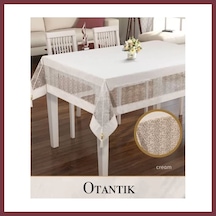 Storeşahin Otantik Model Krem 160x220 Cm Keten İşlemeli Masa Örtüsü Dantelli Yemek Masası Shn0720