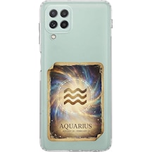 Samsung Galaxy A22 İle Uyumlu Burç Kartları Kova Tasarımlı Şeffaf Silikon Kılıf Şeffaf