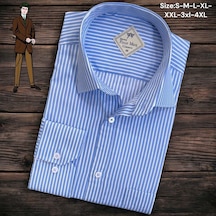 Linen Keten Klasik %100 Cotton Uzun Kollu Terletmeyen Tek Cepli Kapaklı Mavi Gömlek Regular Kalıp -10206 Mavi