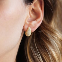 Bottega Mini Damla Taşlı Gold Kaplama Gümüş Küpe Gümüş
