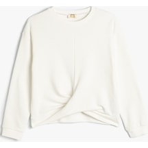 Koton Basic Sweatshirt Uzun Kollu Bisiklet Yaka Düğüm Detaylı Ekru 4wkg10610ak 4WKG10610AK010 Ekru