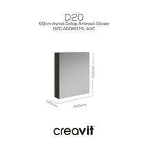 Creavit D20 60 Cm Melamin Aynalı Dolap Antrasit