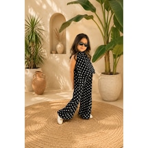 Miço Kids Puantiyeli Kız Çocuk Takım Halter Yaka Pantolon Siyah
