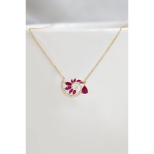 925 Ayar Gümüş Gold Kaplama Damla Pembe Taşlı Spiral Snail Tasarım Kolye UVPTS100498-3