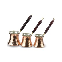 Ahşap Saplı Üçlü Bakır Cezve Takımı 3-4-5 Fincanlık
