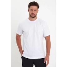 Barlashive Erkek Düz Penye Tişört Bisiklet Yaka Kısa Kol Regular Fit T-shirt - Beyaz Çok Renkli