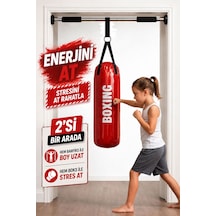 53 Cm x 20 Cm Çocuk Kırmızı Boks Torbası + Barfiks Asma Demiri Kırmızı