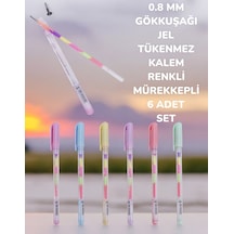 0.8 Mm Gökkuşağı Jel Tükenmez Kalem Renkli Mürekkepli 6 Adet Set Çok Renkli