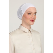 Melodi Scarf Kadın Tesettür Parisien Tüllü Climafit Likralı Nefes Alan Dikişsiz Parizyen Bone Beyaz Beyaz