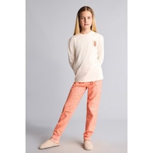 Defacto Bisiklet Yaka Uzun Kollu Baskılı Regular Fit 2li Pijama Takımı Kız Çocuk I2286a826auer233 Ekru-er233