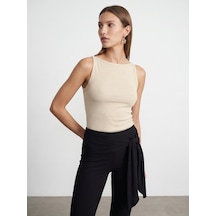 Dilvin 32892 Halter Yaka Top-bej Melanj