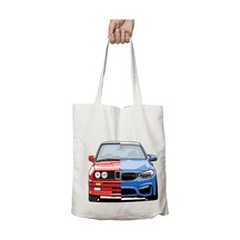 Art Hediye Bmw M3 Kırmızı Mavi İki Taraf Kalıcı Yıkanabilir Okul Plaj Omuz Bez Çanta Çok Renkli