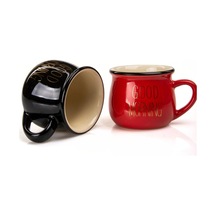 Mukko Home 2'li Emaye Görünümlü Porselen Kupa Seti Good Morning Gold Yazılı 150 Ml,kırmızı &amp Kırmızı & Siyah