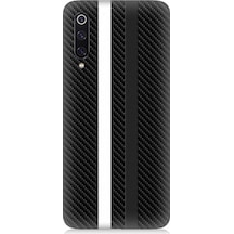 Xiaomi Mi 9 Uyumlu Siyah Beyaz Karbon Motif Desenli Silikon Kılıf