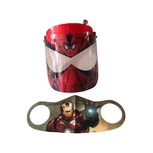 Gürbey Spiderman Baskılı Çocuk Siperlik + Iron Man Desenli Çocuk Maske