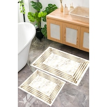 Dijital Baskı Mermer Desenli Kaymaz Taban 2li Set Banyo Paspası Klozet Takımı 50x60cm-60x100cm Gold