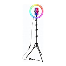 Rgb Ring Light 37 Renk Modu 10'' Led Selfie Işığı, Tripod Standlı, Telefon Tutuculu, Bluetooth Kumandalı, 360