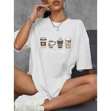 Modi Baskılı Oversize Bisiklet Yaka T-shirt - Beyaz - Mymg158829