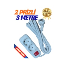 2 Prizli Grup Priz - 3 Metre Fiş Çoğaltıcı Topraklı Anahtarlı Düğmeli Çoklu Kablolu Uzatma Piriz Beyaz 3 - 4 M