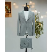 Beystil Sivri Yaka Gri Spor Casual Jogger Takım Gofre - Slim Fit Gri