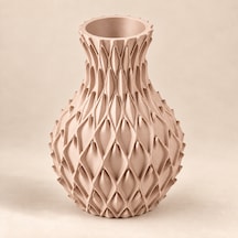 Yaprak Kabartmalı Dekoratif Vazo 20 Cm Kuru Çiçek Ve Pampas Vazosu Bej