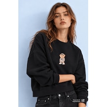 UCLA Cardı Siyah Baskılı Pamuk Bisiklet Yaka Loose Fit Kadın Sweatshirt