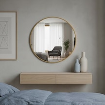 70x70 Cm Modern Yuvarlak Ahşap Çerçeveli Ayna 8 Farklı Boyut, Altın Altın