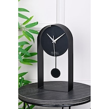 Muyika Masa Saati Sarkaçlı Metal Siyah Renk Sessiz Mekanizma Dekoratif Modern Tasarım 32x16cm Mms Myk3000-1 Abanoz - Beyaz
