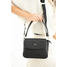 Just Polo Siyah 2 Bölmeli Omuz Çantası Monogram 2197mh