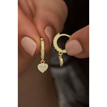 925 Ayar Gümüş Sallantılı Gold Kalp Küpe Altın