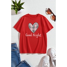 Uyguntarz Unisex Night Kalp Baskılı Tasarım Tshirt Kırmızı