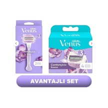 Venüs Breeze Kadın Tıraş Makinesi + 2 Adet Yedek Başlık + Venus Breeze 4'lü Yedek Kadın Tıraş Bıçağı