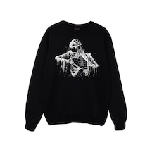 İskelet Rib Cage Kurukafa Baskılı Sweatshirt Siyah