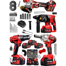 Dragro Alman DRG-999VF 20 AH 4'lü Set Akülü Şarjlı Vidalama + Somun Sökme + Taşlama + Kırıcı Delici Set K