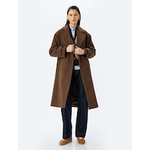 Koton Kruvaze Düğmeli Uzun Oversize Kaşe Kaban Kahverengi 5wak00385ew Kahverengi