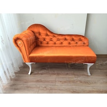 Dekoratif Bihter Koltuk Josefin Puf 120 Cm Beyaz Ayak Turuncu