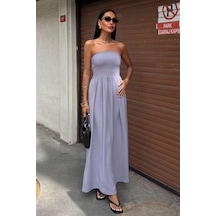 Efnaz Style Göğsü Gipeli Straplez Elbise 2878 Gri