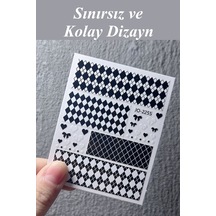Nail Art Sticker Kendinden Yapışkanlı, Tırnak Süsleme, Tırnak Dövmesi Stikır 2255 Siyah-beyaz-2255